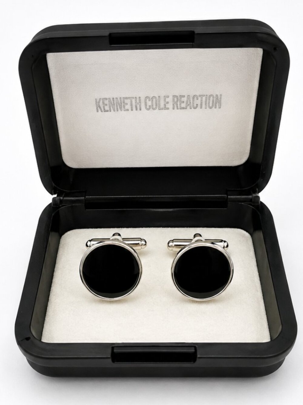 Tuxedo Junction Black Cufflinks Silver Tone Formal Wedding Accessories Gift Box